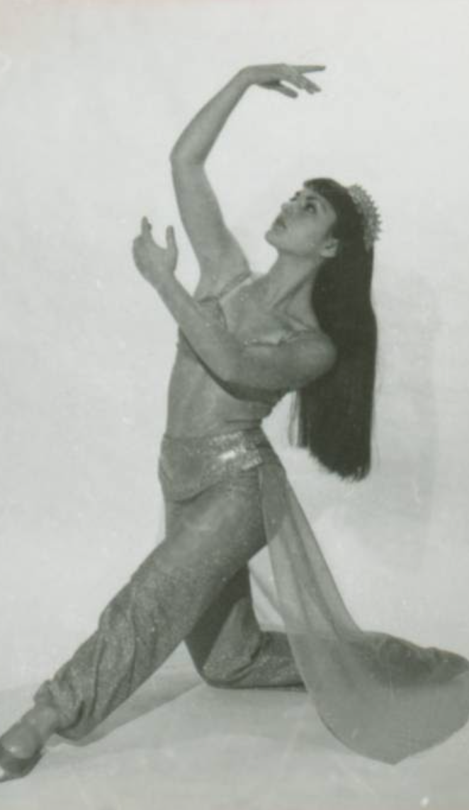 Scan of a photo of Ernesta Corvino performing in the Arabian variation of the Nutcracker.